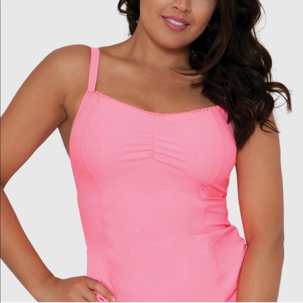 Curvy Kate 32DD Flamingo Pink Ruched Tankini Top New With Tags